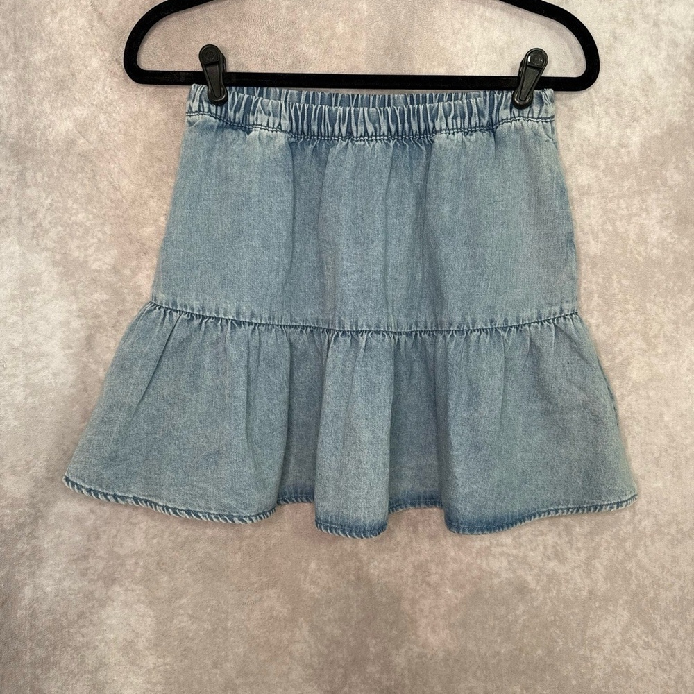 NWT American Eagle Denim Mini Skirt Womens XS Light Blue Tiered Ruffle‎ Casual